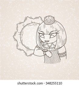 Vector illustration of an Egyptian and a sundial.