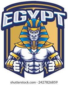 Vector Illustration Egyptian Warrior wearing traditional egyptian costume with EGYPT text Esport logo