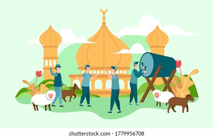 Vector Illustration of Eid Al Adha for Web Landing Page, Banner, Presentation, Poster, Ads, Promotion, celebrating Eid Mubarak, Business Concept, Flat Design.