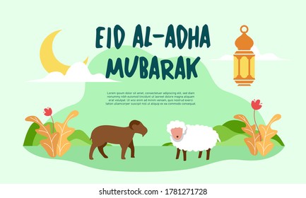 Vector Illustration of Eid Al Adha Celebration with Eid Al-Adha Mubarak text, Business Concept, Flat Design.