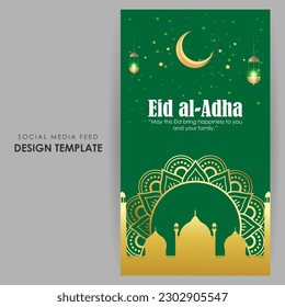 Vector illustration of Eid al Adha Mubarak social media story feed mockup template