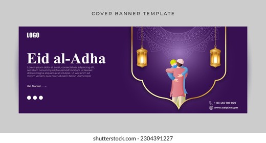 Vector illustration of Eid al Adha Mubarak Fb cover banner mockup Template