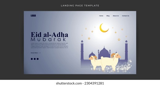 Vector illustration of Eid al Adha Mubarak Website landing page banner mockup Template