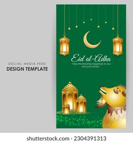 Vector illustration of Eid al Adha Mubarak social media story feed mockup template