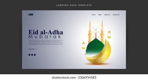 Vector illustration of Eid al Adha Mubarak Website landing page banner mockup Template