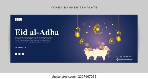 Vector illustration of Eid al Adha Mubarak Fb cover banner mockup Template