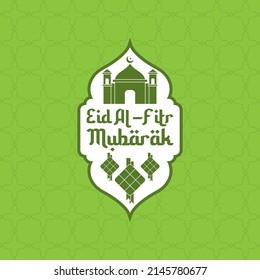 Ilustración vectorial de eid al - fitr mubarak sobre fondo verde. Ilustración vectorial de diseño plano. Afiche o pancarta.
