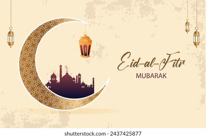 Vector illustration Eid Al Fitr Mubarak calligraphy for the celebration of Muslim community festival editable post banner template