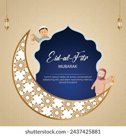 Vector illustration Eid Al Fitr Mubarak calligraphy for the celebration of Muslim community festival editable post banner template