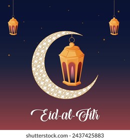 Vector illustration Eid Al Fitr Mubarak calligraphy for the celebration of Muslim community festival editable post banner template