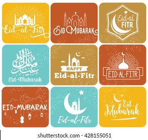 Vector illustration of eid al fitr muslim traditional holiday. Typographical design. Usable as background or greeting cards. Eid mubarak.