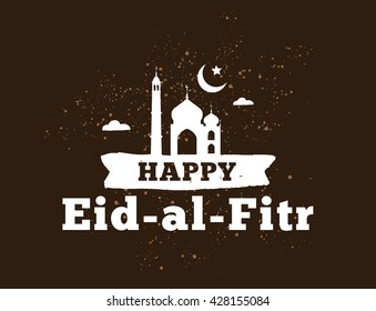 Vector illustration of eid al fitr muslim traditional holiday. Typographical design. Usable as background or greeting cards.