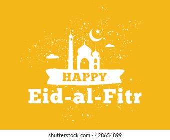 Vector illustration of eid al fitr muslim traditional holiday. Typographical design. Usable as background or greeting cards.