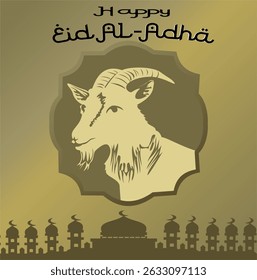 Ilustração vetorial da celebração de Eid al-Adha. Cartão com cordeiro sacrificial e mesquita. Tema de Eid al-Adha.