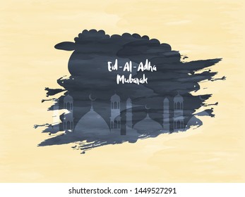 vector illustration of Eid Al-Adha design with mosque and sheep with grunge background.