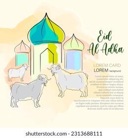 Vector illustration of Eid al-Adha greeting card with sheep.