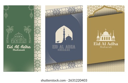 Vektorgrafik der Eid al-Adha-Grüße mit klassischem Design ist perfekt für Poster, Grußkarten, Banner, Social Media mit dem Konzept der Eid al-Adha-Feier. Vektorgrafik EPS 10