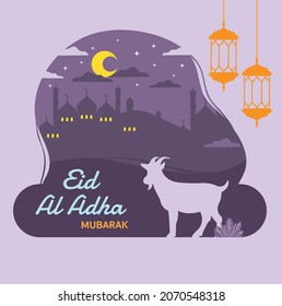 vector illustration. Eid al-Adha for Muslims. sacrifice of a ram or sheep. qurban decoration graphic design. Translation from Arabic: Eid al-Adha