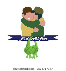 vector illustration of Eid al-Fitr, with ketupat, people forgiving on a white background