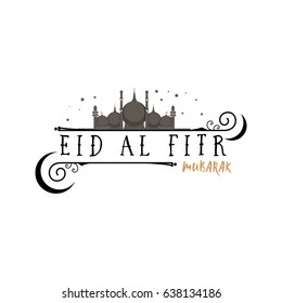Vector illustration Eid Mubarak badge - muslim traditional holiday . Sticker, stamp handmade. With the use of typography elements, calligraphy and lettering. Banner for a website or blog.