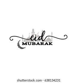 Vector illustration Eid Mubarak badge - muslim traditional holiday . Sticker, stamp handmade. With the use of typography elements, calligraphy and lettering. Banner for a website or blog.