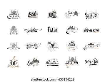 Vector illustration Eid Mubarak badge - muslim traditional holiday . Sticker, stamp handmade. With the use of typography elements, calligraphy and lettering. Banner for a website or blog.