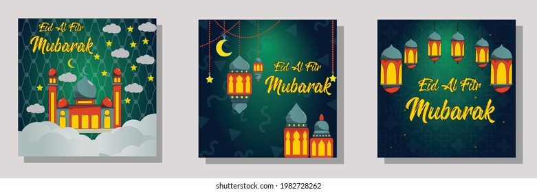 Vector illustration of eid mubarak banner background template illustration bundle, social media banner. editable.