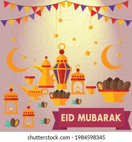 Vector illustration of eid mubarak banner background template illustration, social media food banner. editable