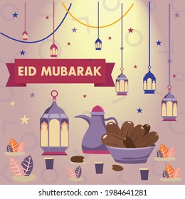 Ilustración vectorial de la ilustración de la plantilla de la pancarta eid mubarak, banner de medios sociales. editable