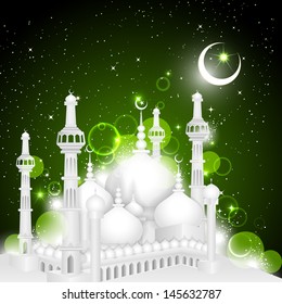 vector illustration of Eid Mubarak ( Blessing for Eid) background with Islamic mosque