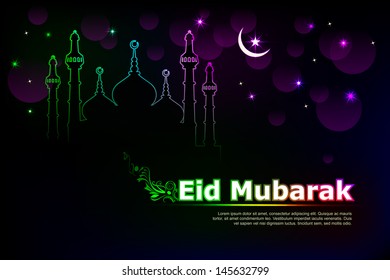 vector illustration of Eid Mubarak ( Blessing for Eid) background with Islamic mosque