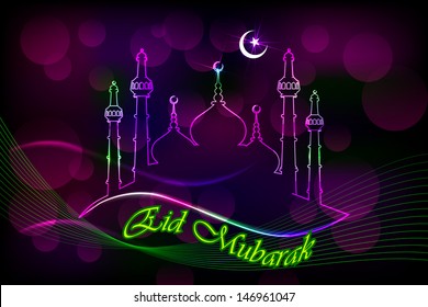 vector illustration of Eid Mubarak ( Blessing for Eid) background with Islamic mosque