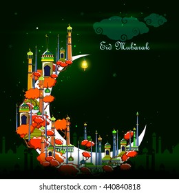 vector illustration of Eid Mubarak ( Blessing for Eid) background with Islamic mosque