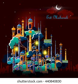 vector illustration of Eid Mubarak ( Blessing for Eid) background with Islamic mosque