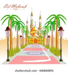 vector illustration of Eid Mubarak ( Blessing for Eid) background with Islamic mosque
