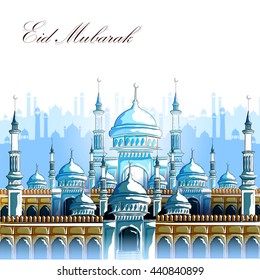 vector illustration of Eid Mubarak ( Blessing for Eid) background with Islamic mosque