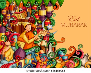 vector illustration of Eid Mubarak ( Blessing for Eid) background with Islamic mosque