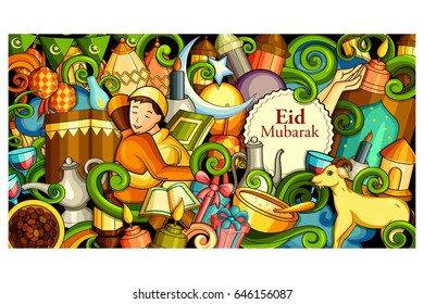 vector illustration of Eid Mubarak ( Blessing for Eid) background with Islamic mosque