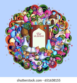 vector illustration of Eid Mubarak ( Blessing for Eid) background with Islamic style doodle