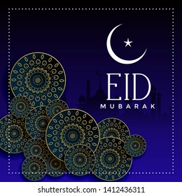 Vector Illustration Of Eid Mubarak Greeting Card With Mosque - Vector