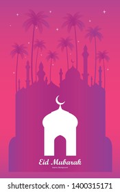 Vector illustration of Eid Mubarak islamic with mosque. Usable as background or greeting cards. 