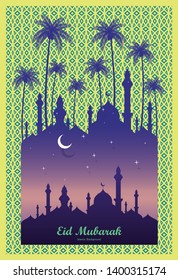Vector illustration of Eid Mubarak islamic with mosque. Usable as background or greeting cards. 