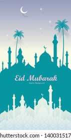 Vector illustration of Eid Mubarak islamic with mosque. Usable as background or greeting cards. 