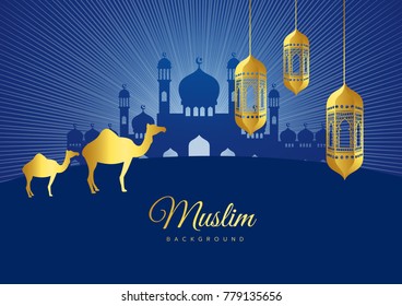 Vector illustration of Eid Mubarak Islamic holiday greeting card design