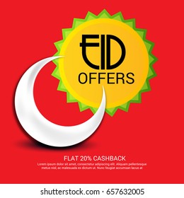 Vector illustration of Eid offer poster, banner or flyer design with creative Moon.