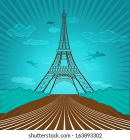 vector illustration of Eiffel tower against blue background