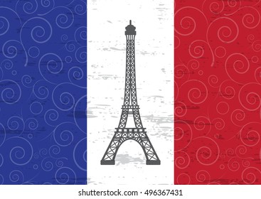 vector illustration of eiffel tower against France flag. EPS