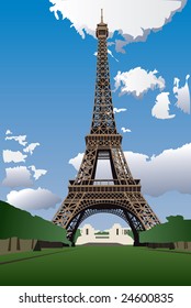 Vector illustration of Eiffel Tower from the Champ de Mars (Field of Mars)