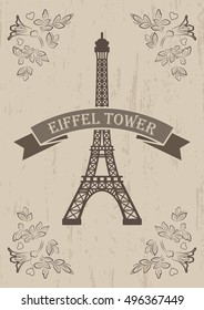 vector illustration of eiffel tower with floral elements. EPS