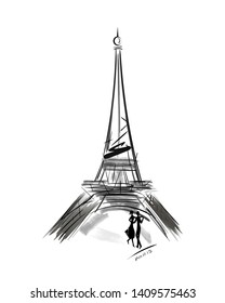 Vector illustration of Eiffel Tower in Paris, vector template for design t-shirts, graphics